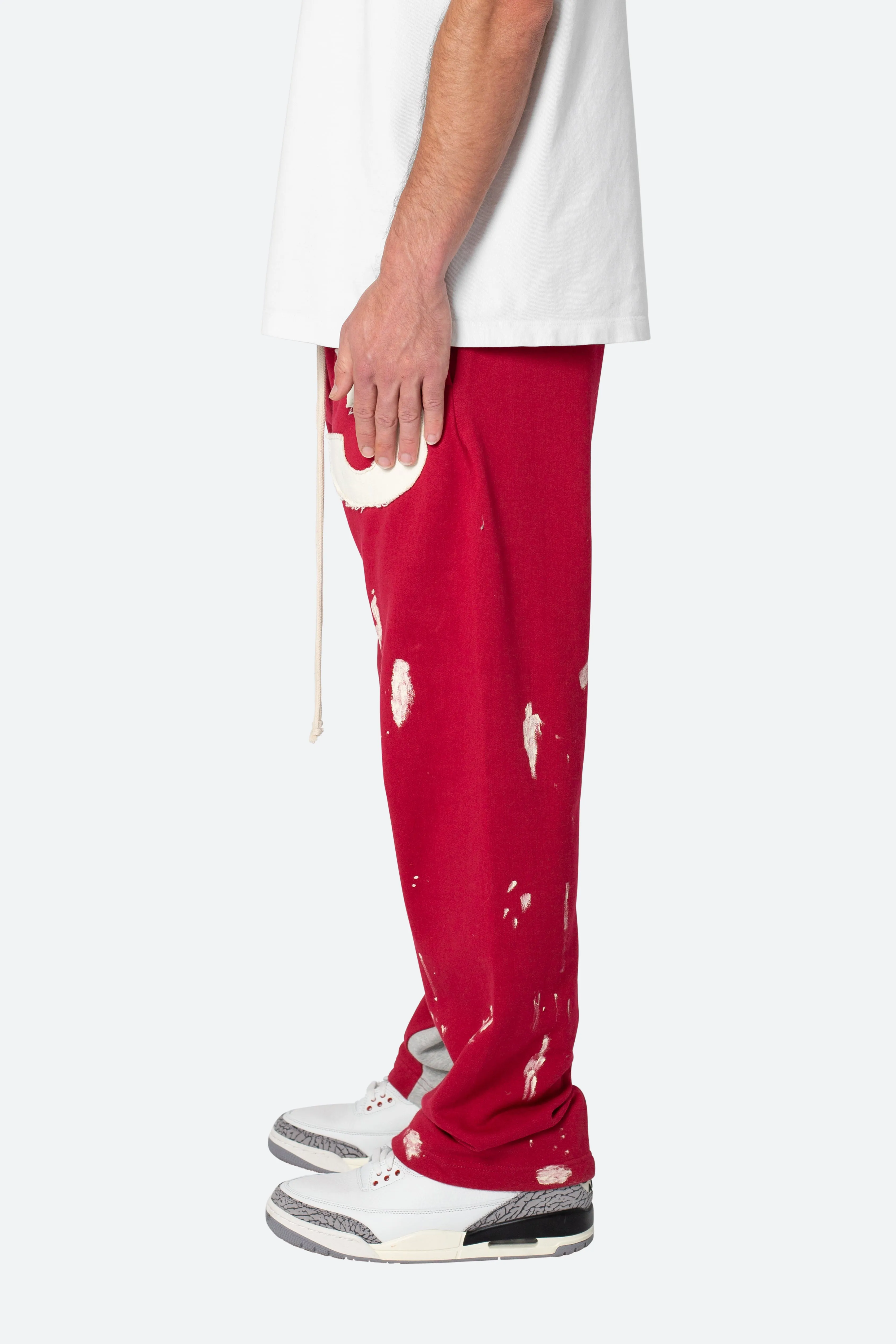 Contrast Patch Sweatpants - Red and Grey