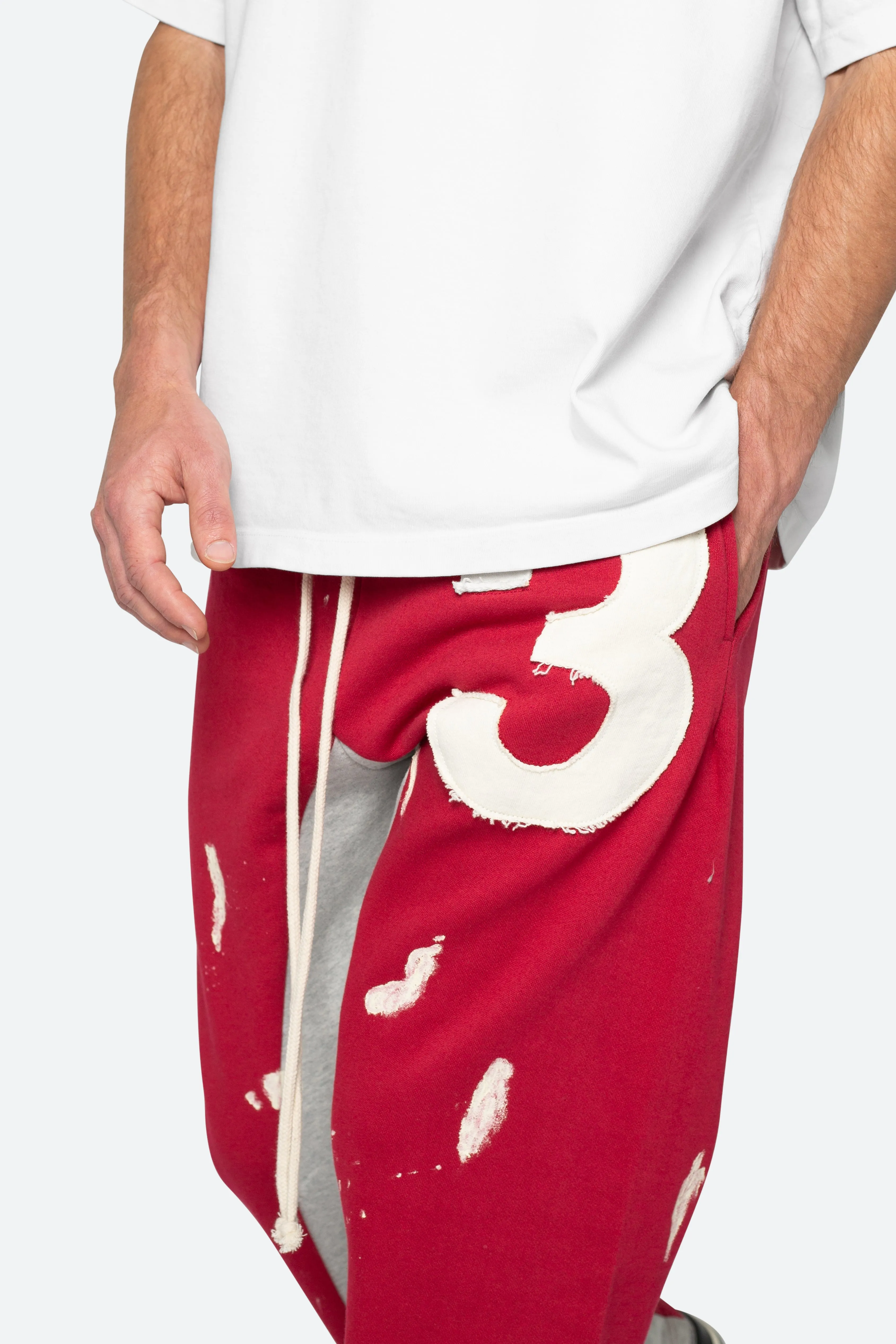 Contrast Patch Sweatpants - Red and Grey