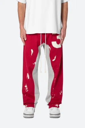 Contrast Patch Sweatpants - Red and Grey