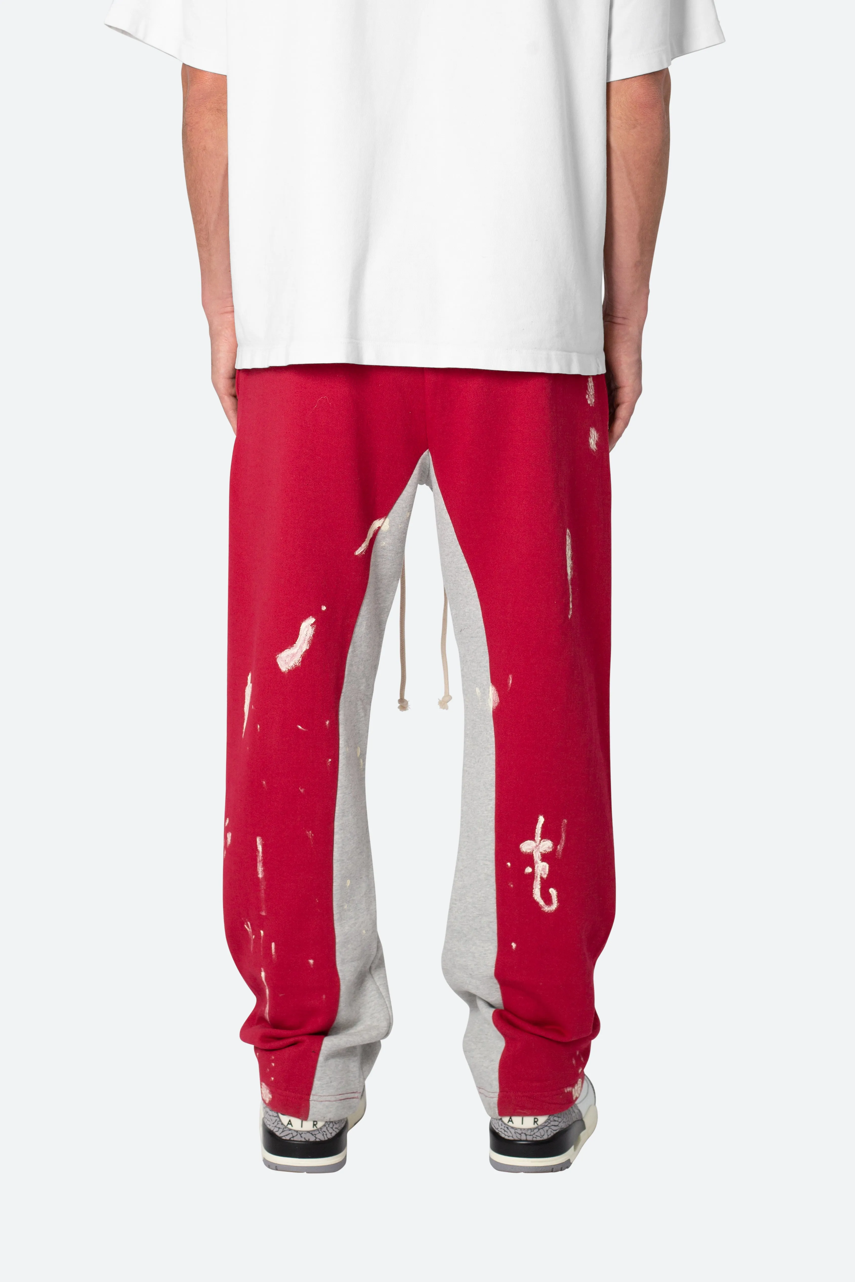 Contrast Patch Sweatpants - Red and Grey