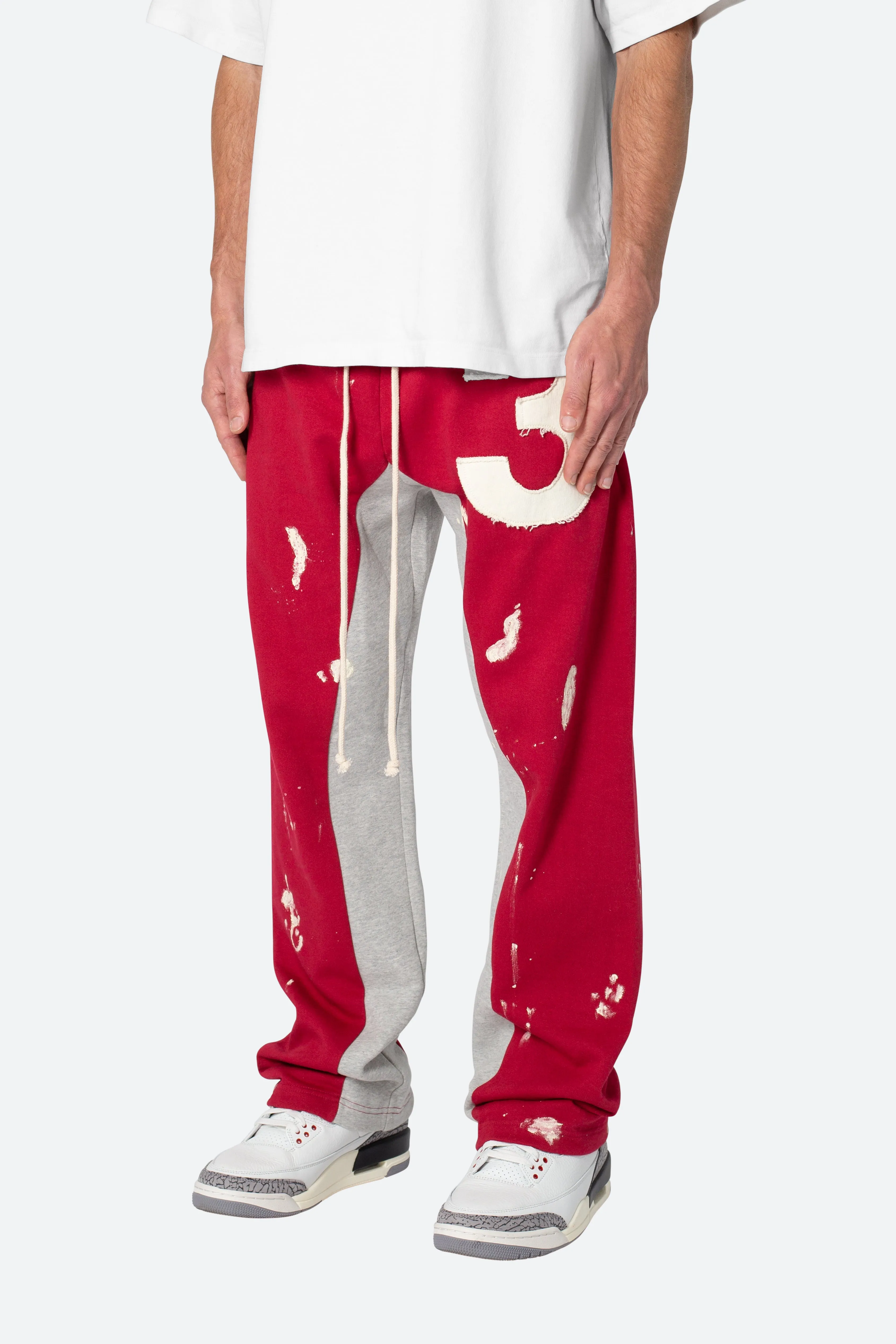 Contrast Patch Sweatpants - Red and Grey