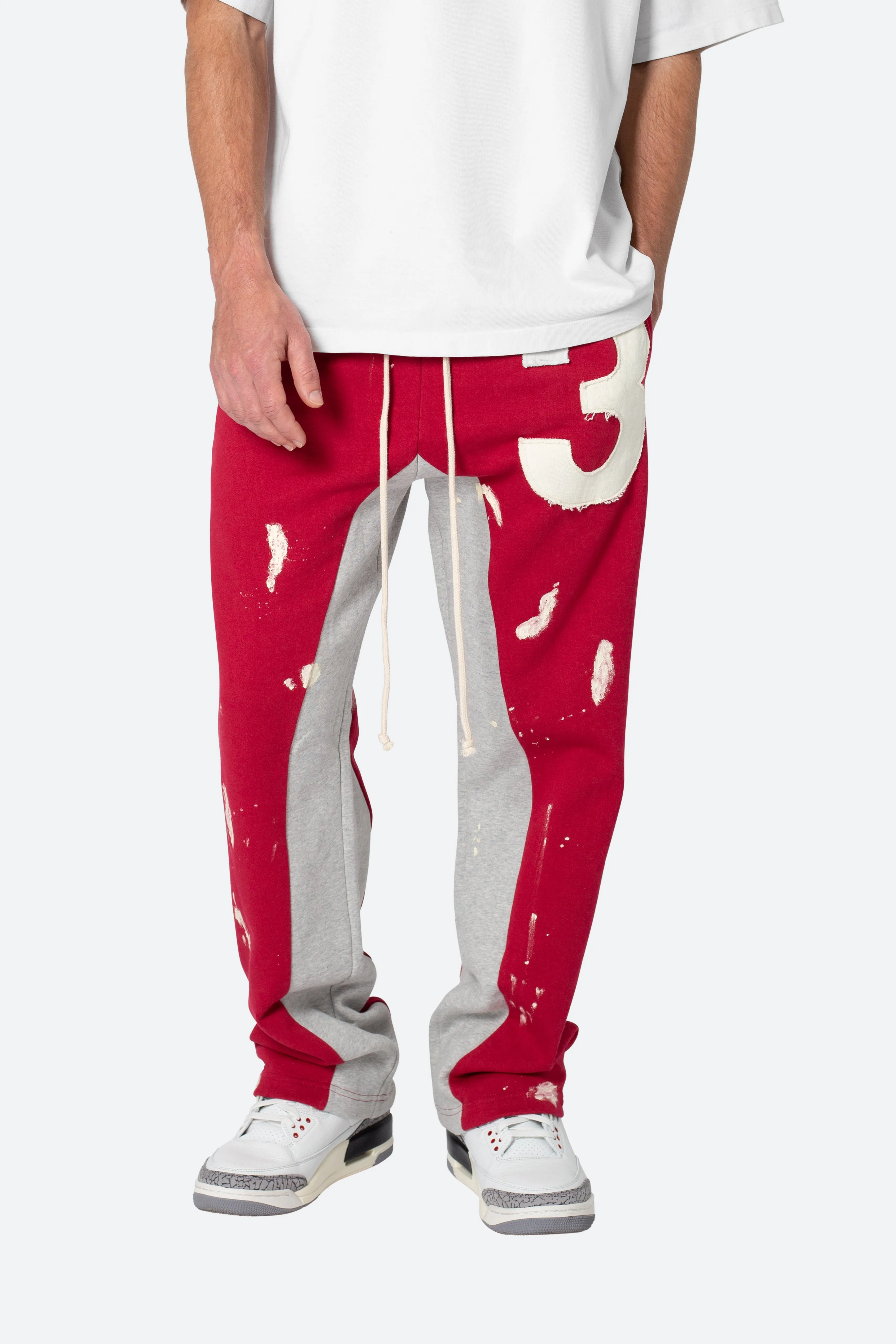 Contrast Patch Sweatpants - Red and Grey
