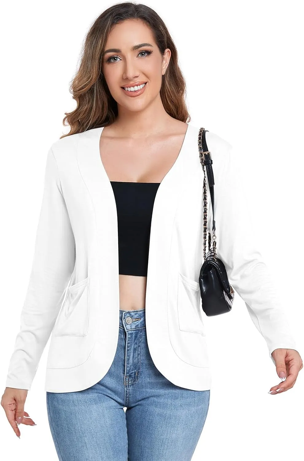 ADANIKI Women's Long Sleeve Cardigan with Pockets Lightweight Casual Loose Open Front Cardigans