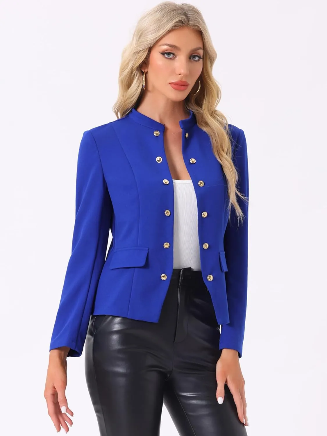 Allegra K Open Front Blazers for Women's Casual Long Sleeves Buttons Office Suit Jacket