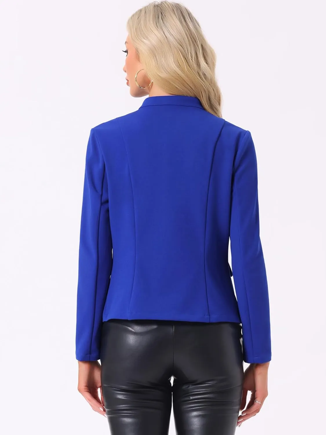 Allegra K Open Front Blazers for Women's Casual Long Sleeves Buttons Office Suit Jacket
