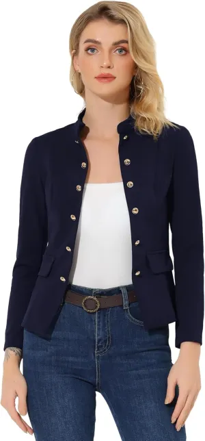 Allegra K Open Front Blazers for Women's Casual Long Sleeves Buttons Office Suit Jacket