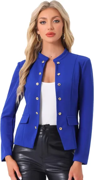 Allegra K Open Front Blazers for Women's Casual Long Sleeves Buttons Office Suit Jacket