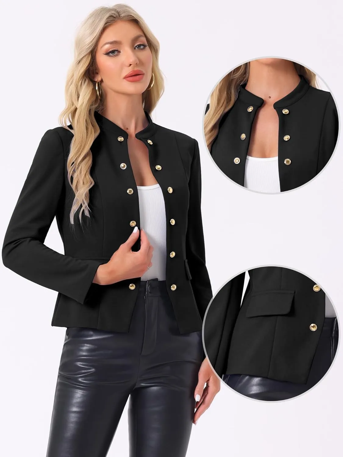 Allegra K Open Front Blazers for Women's Casual Long Sleeves Buttons Office Suit Jacket