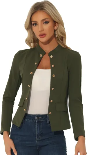 Allegra K Open Front Blazers for Women's Casual Long Sleeves Buttons Office Suit Jacket