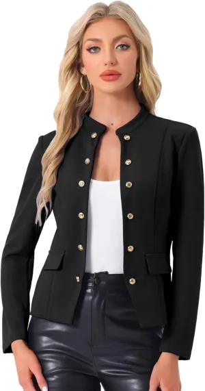 Allegra K Open Front Blazers for Women's Casual Long Sleeves Buttons Office Suit Jacket