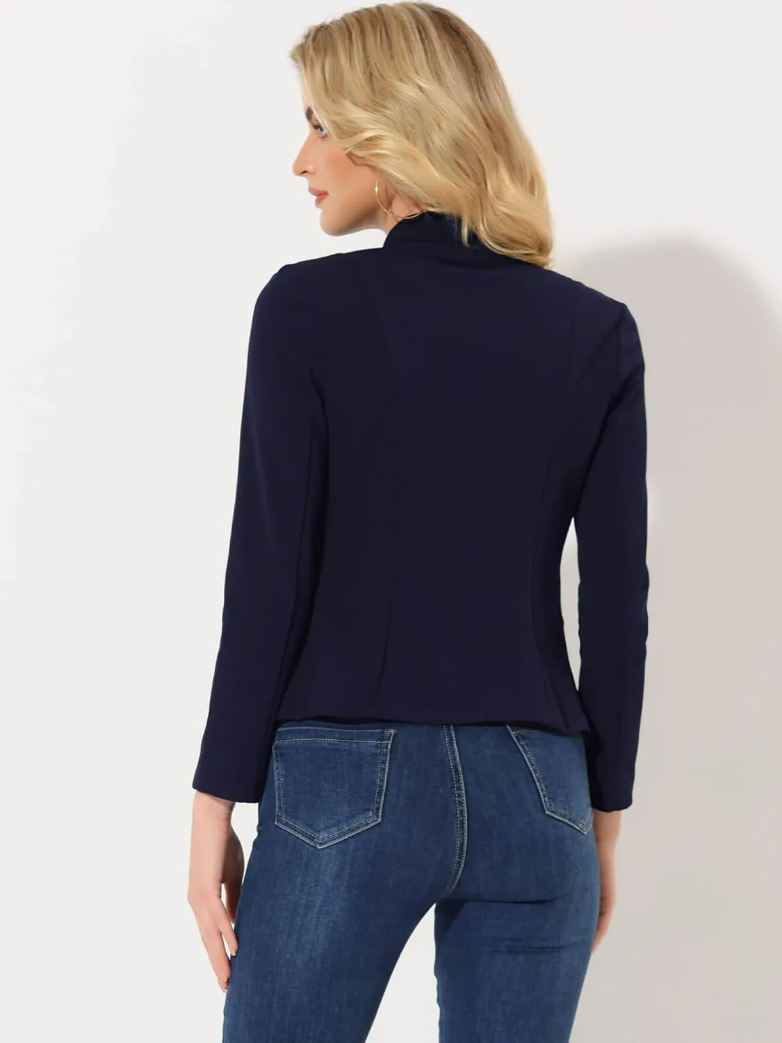 Allegra K Open Front Blazers for Women's Casual Long Sleeves Buttons Office Suit Jacket