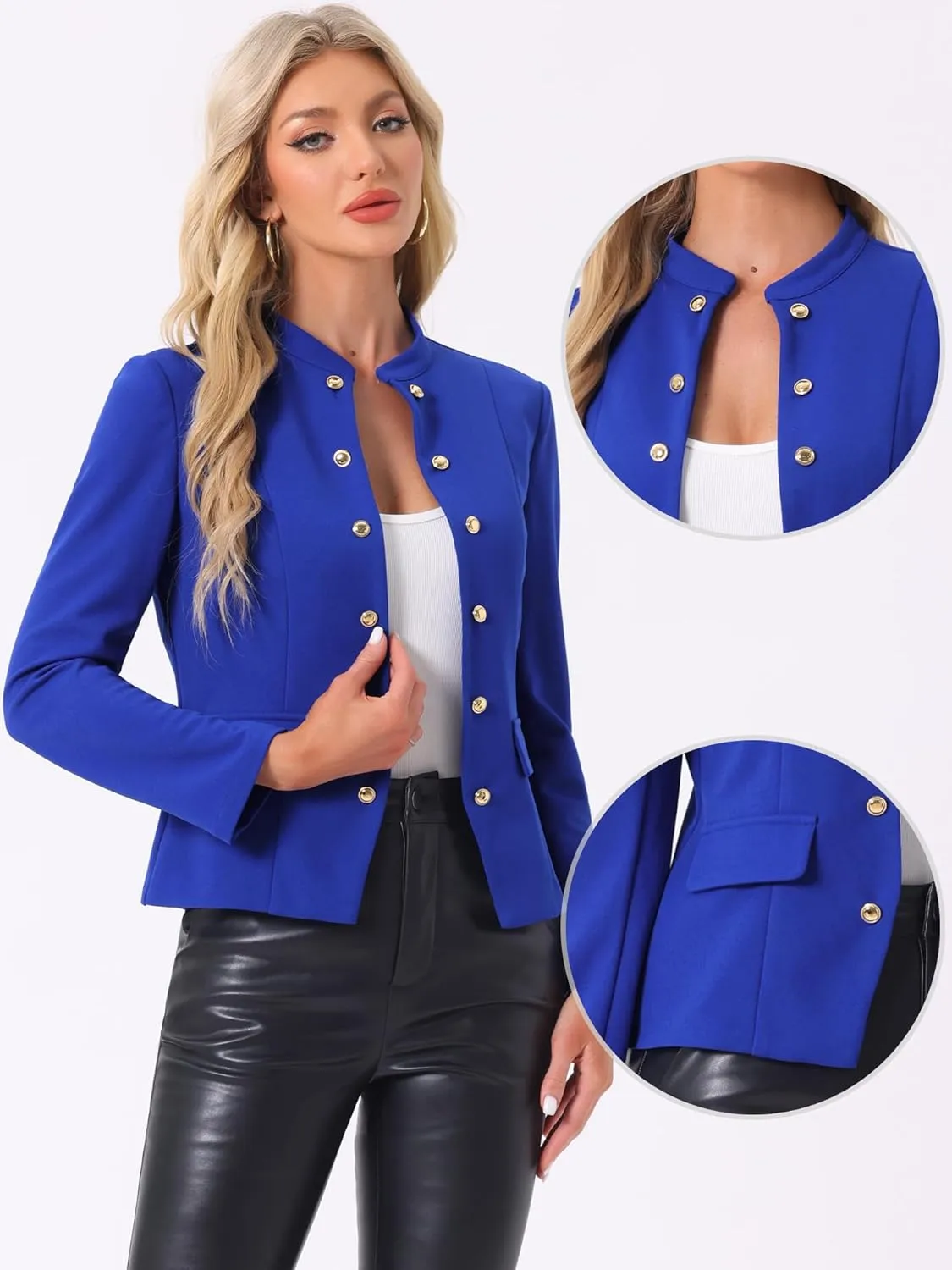 Allegra K Open Front Blazers for Women's Casual Long Sleeves Buttons Office Suit Jacket