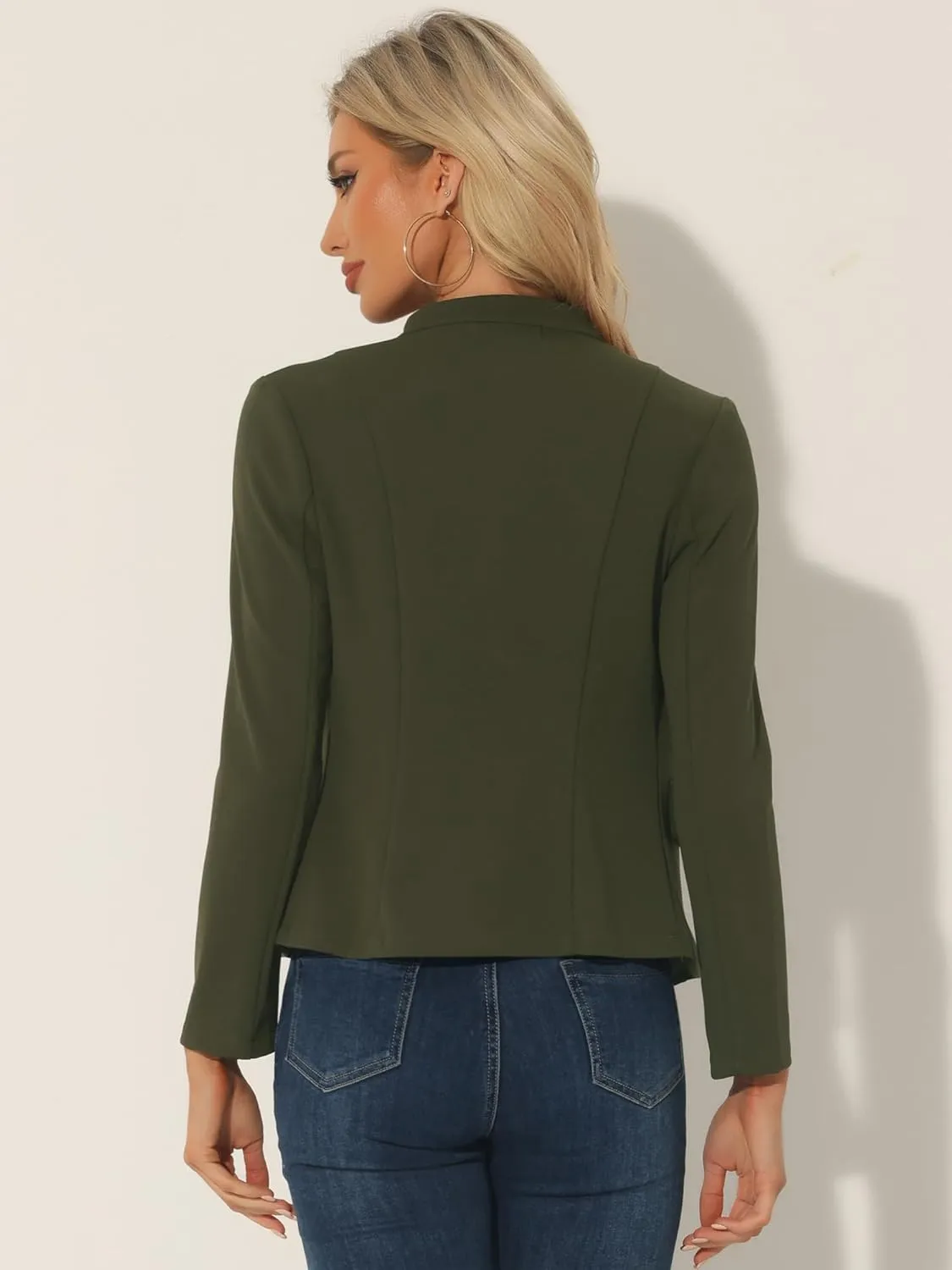 Allegra K Open Front Blazers for Women's Casual Long Sleeves Buttons Office Suit Jacket