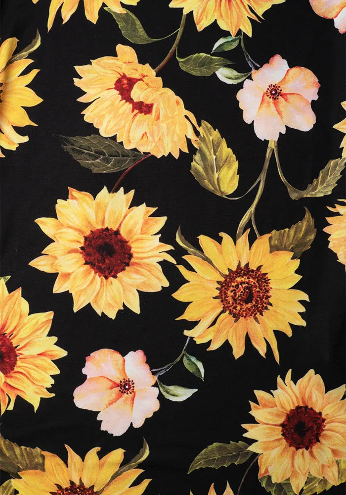 Amari Large Sunflower Print Pull On Wide Leg Culotte Trouser