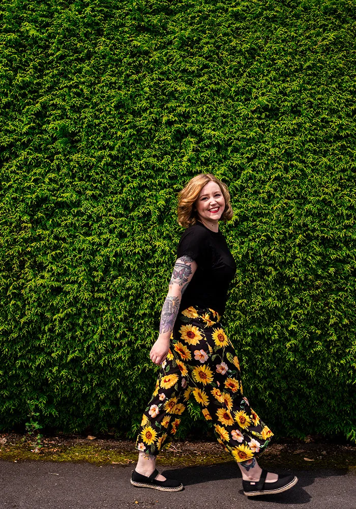 Amari Large Sunflower Print Pull On Wide Leg Culotte Trouser