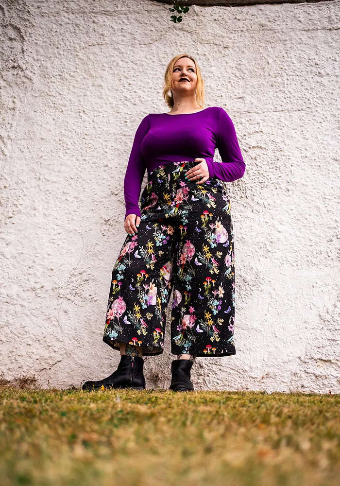 Amari  Midnight Botanical Print Pull On Wide Leg Culotte Trouser