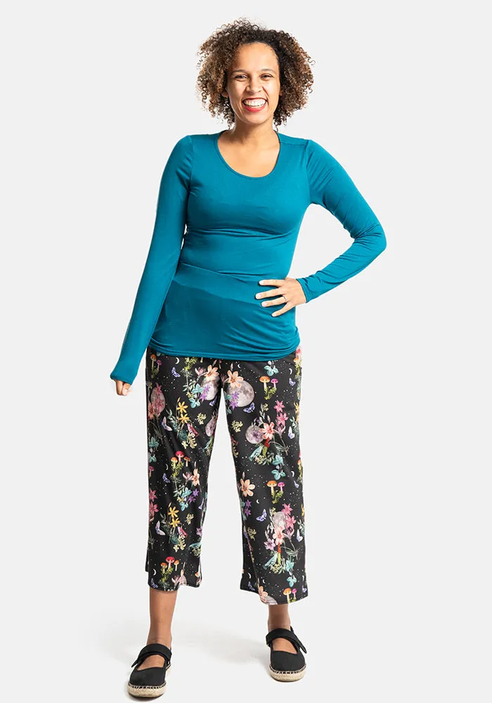 Amari  Midnight Botanical Print Pull On Wide Leg Culotte Trouser