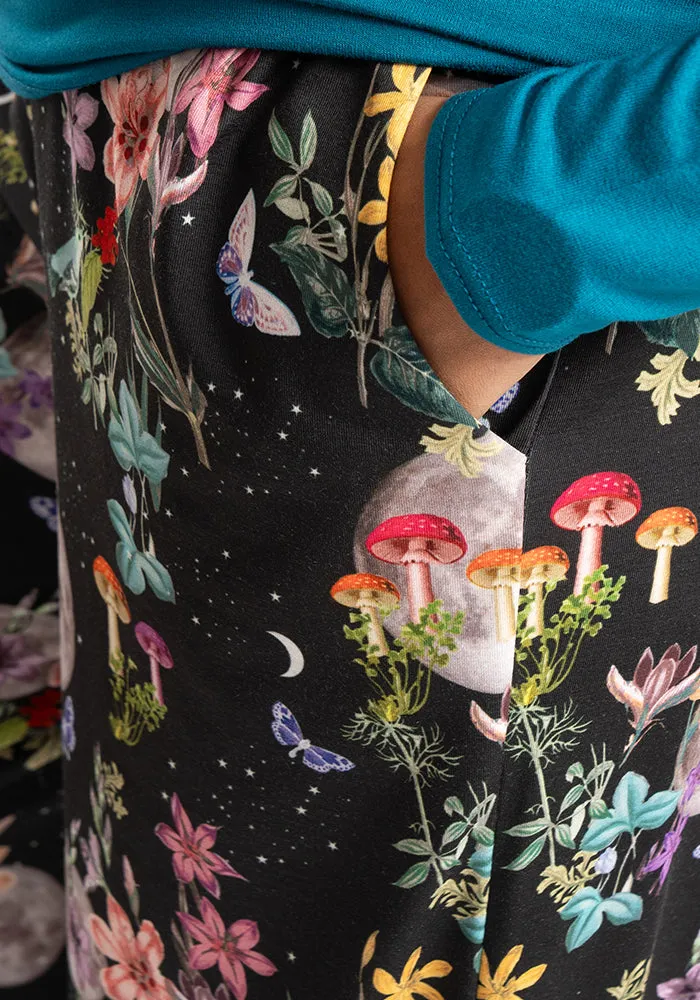 Amari  Midnight Botanical Print Pull On Wide Leg Culotte Trouser