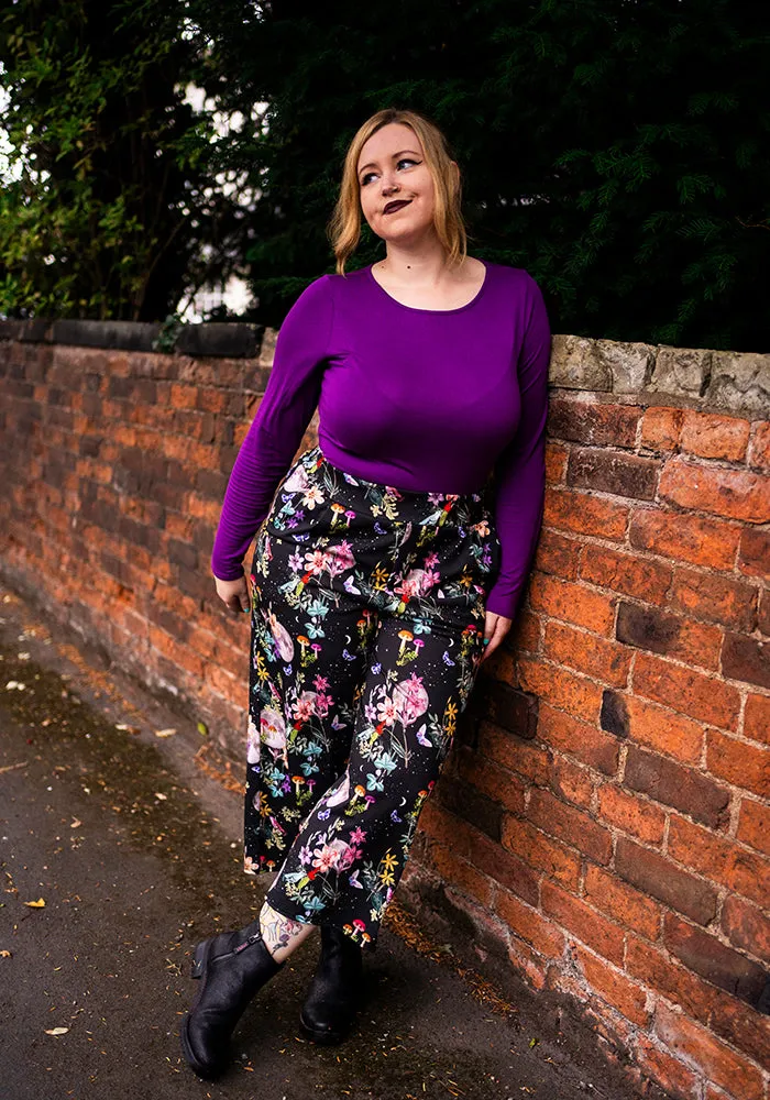 Amari  Midnight Botanical Print Pull On Wide Leg Culotte Trouser