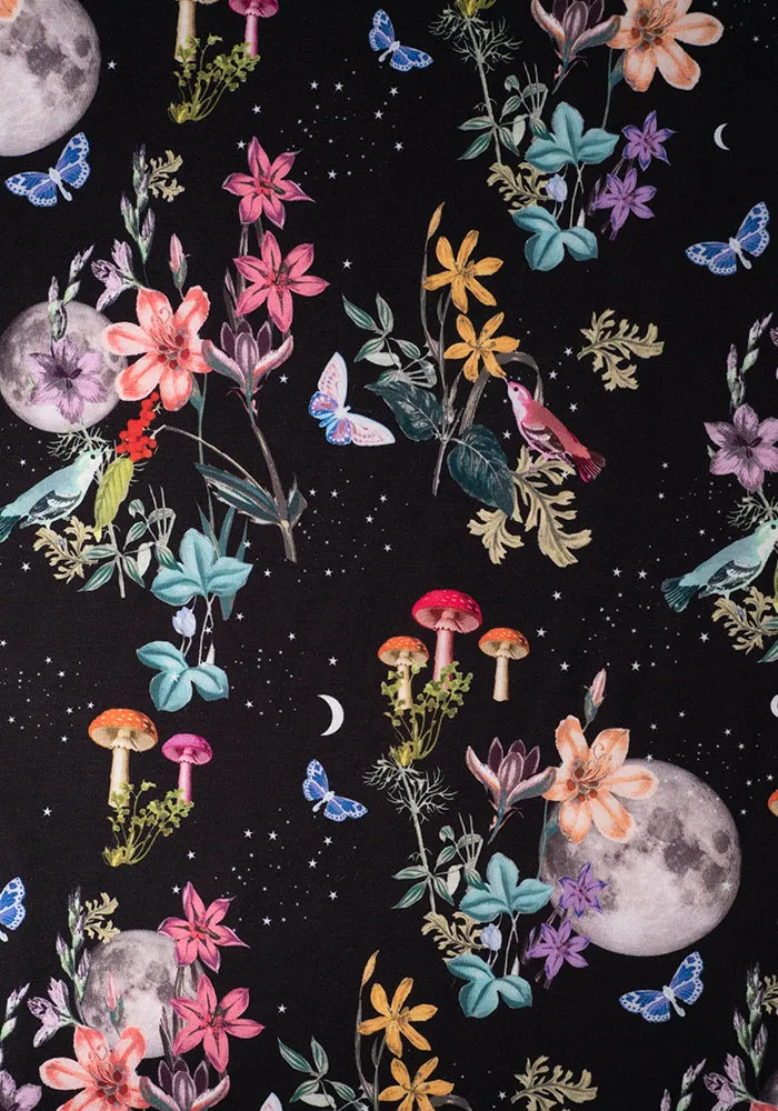 Amari  Midnight Botanical Print Pull On Wide Leg Culotte Trouser