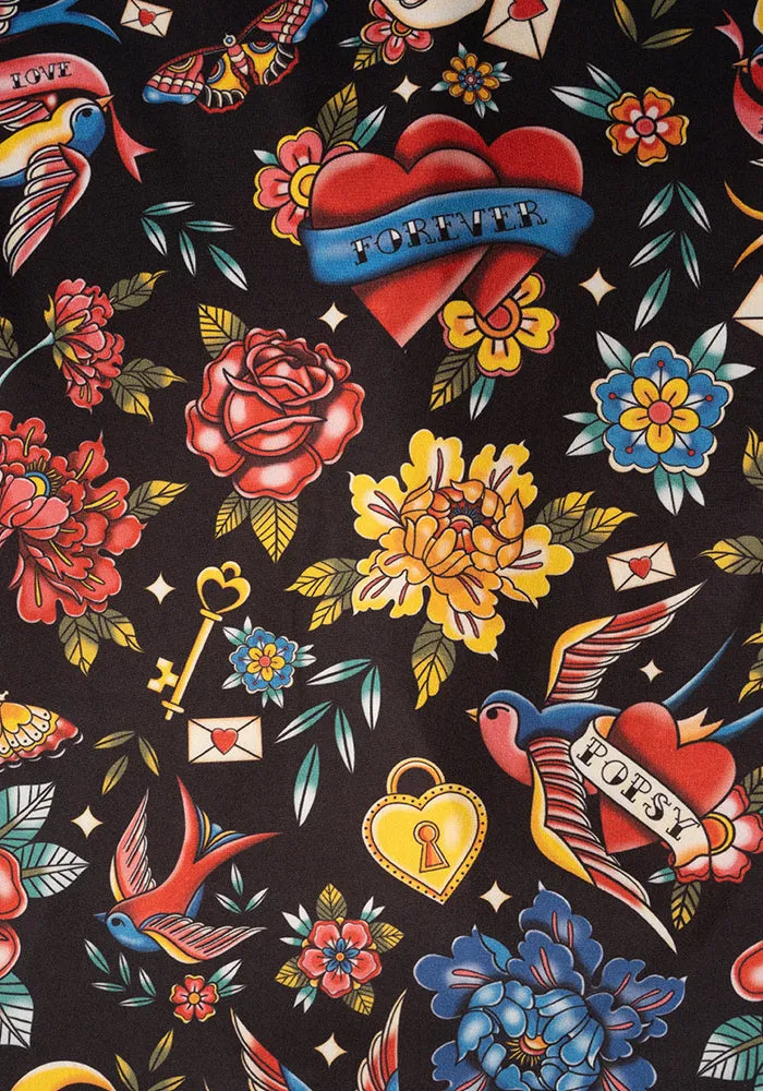 Amari Tattoo Print Pull On Wide Leg Culotte Trouser