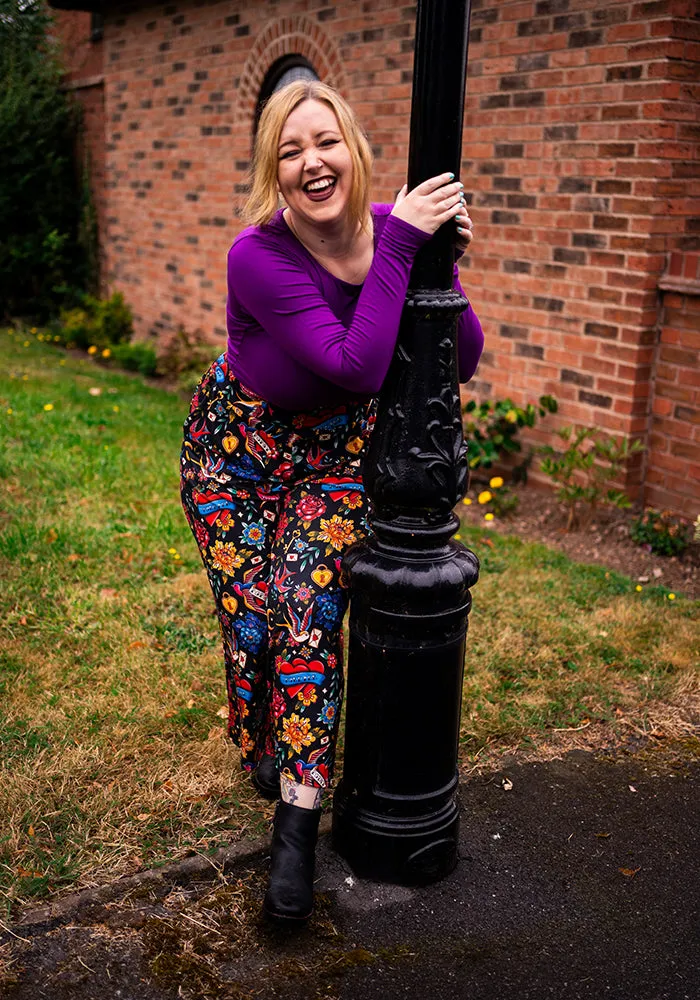 Amari Tattoo Print Pull On Wide Leg Culotte Trouser