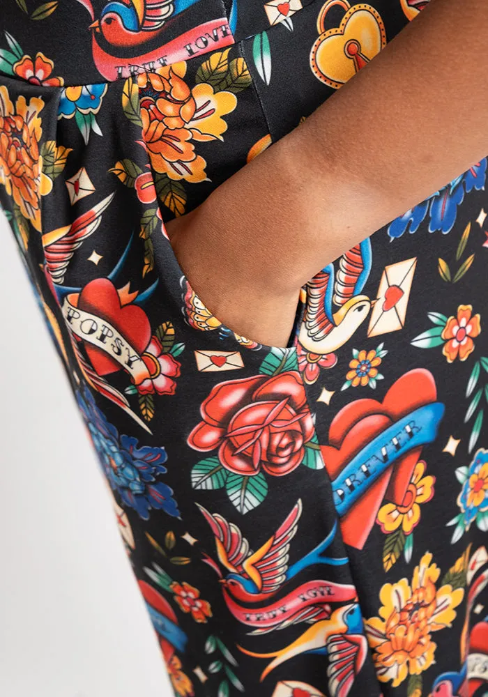 Amari Tattoo Print Pull On Wide Leg Culotte Trouser