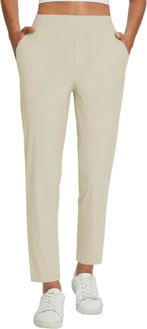 baleaf Womens Travel Pants Lightweight Stretch with Zipper Pockets Petite Ankle Dressy Golf Work Business Casual Slacks