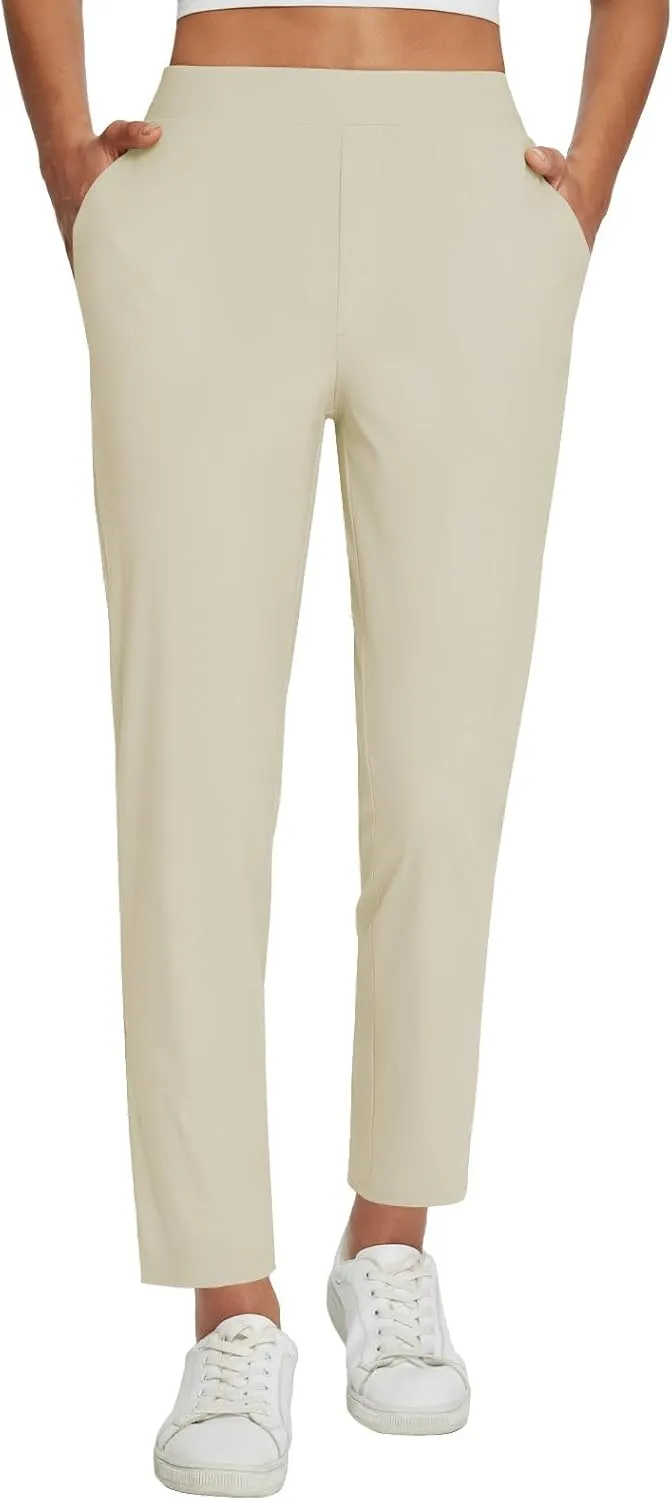 baleaf Womens Travel Pants Lightweight Stretch with Zipper Pockets Petite Ankle Dressy Golf Work Business Casual Slacks