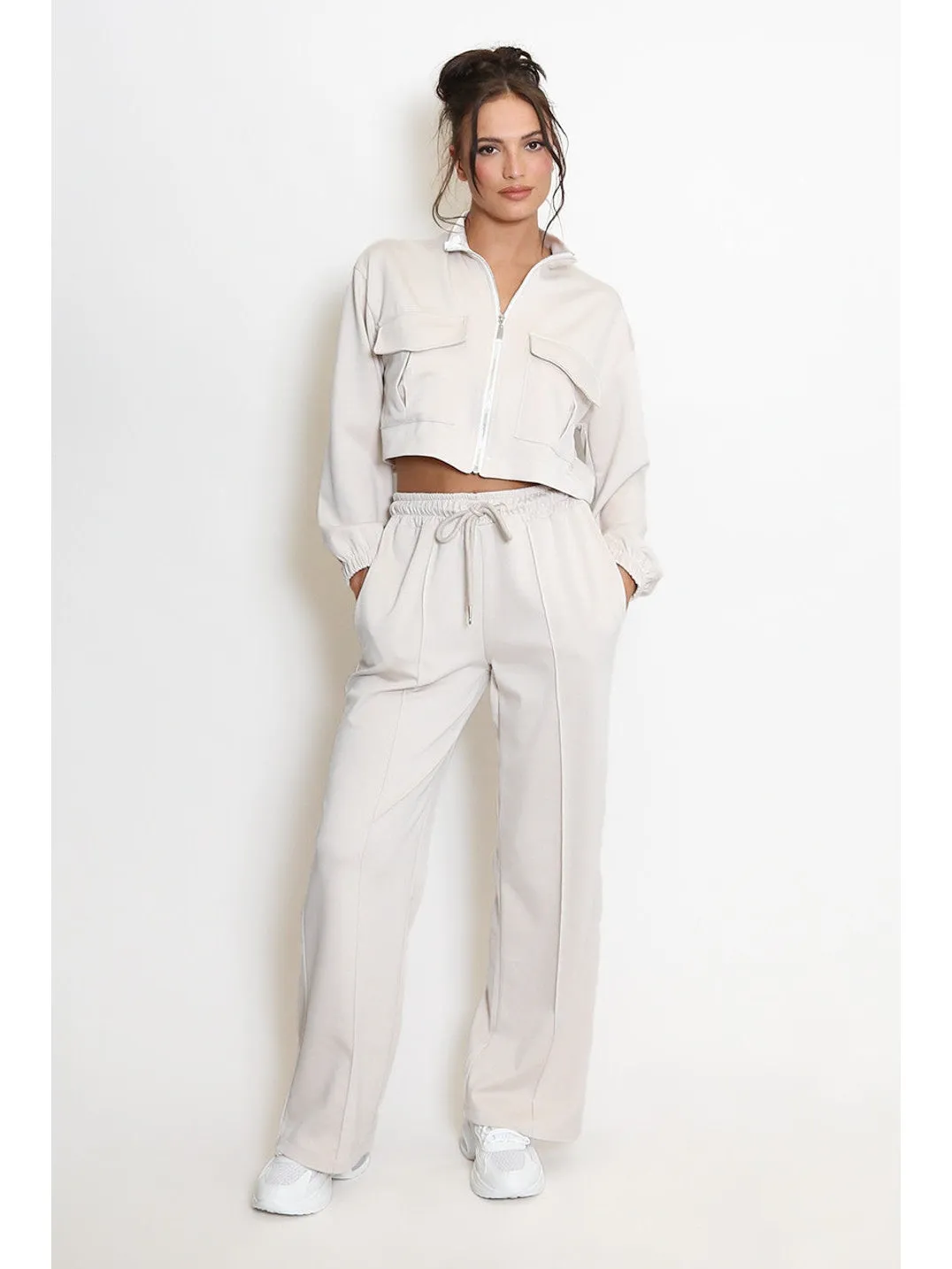 Cassie Two Piece Zipped Jacket and Wide Leg Jogger Loungewear Set