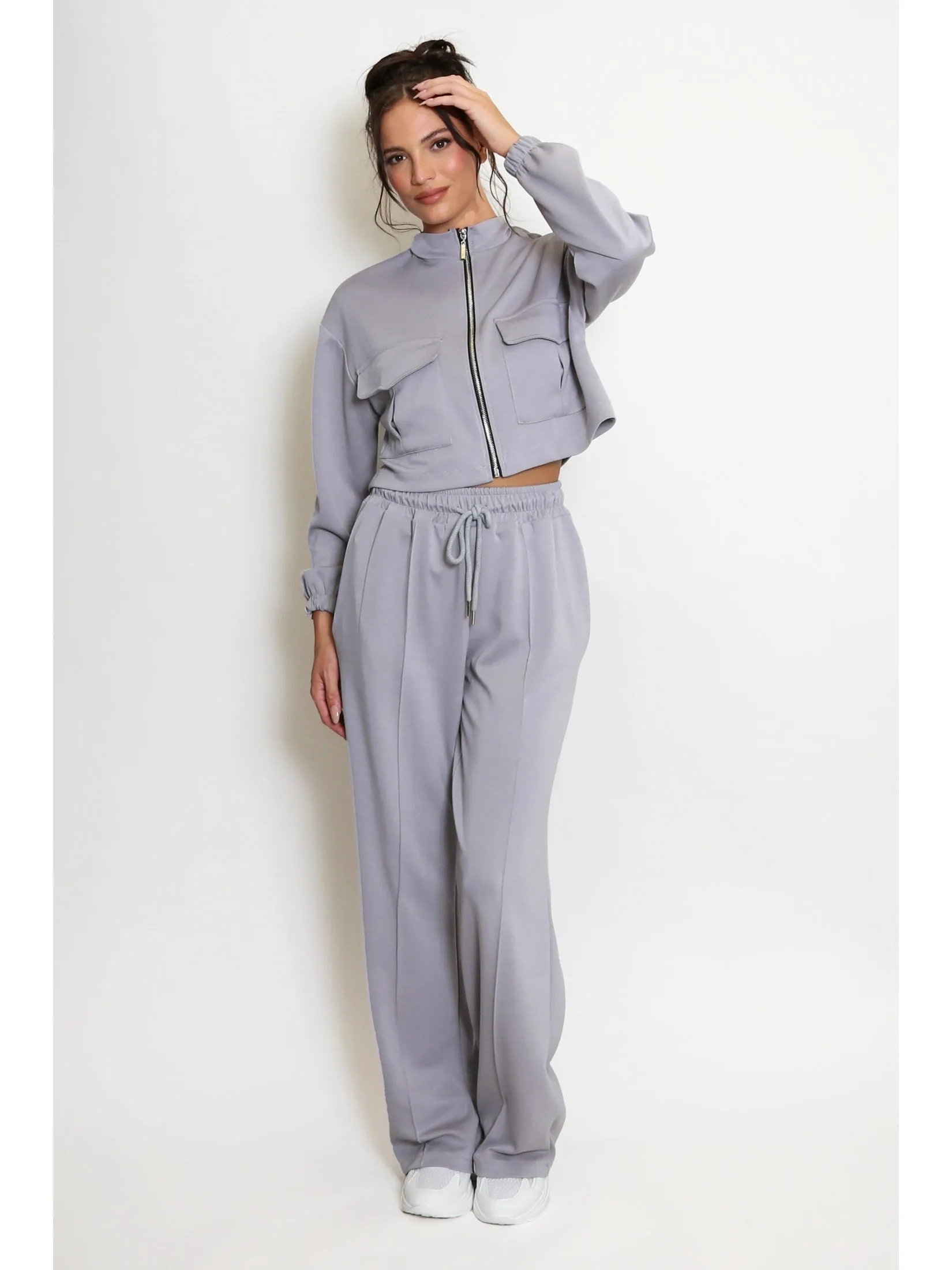 Cassie Two Piece Zipped Jacket and Wide Leg Jogger Loungewear Set