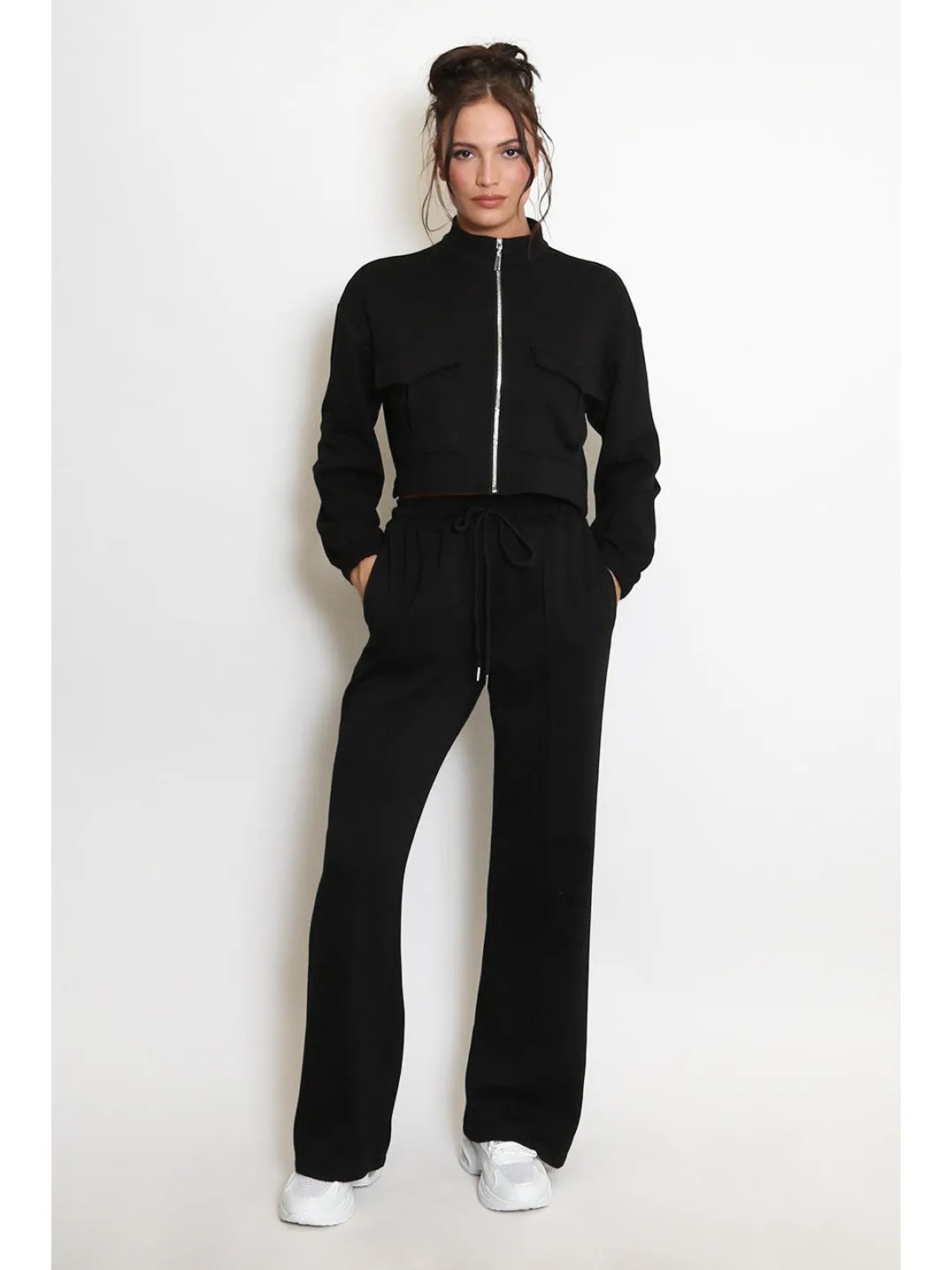 Cassie Two Piece Zipped Jacket and Wide Leg Jogger Loungewear Set