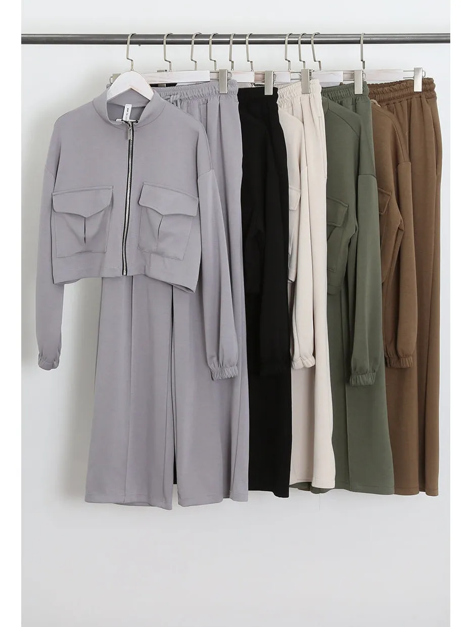 Cassie Two Piece Zipped Jacket and Wide Leg Jogger Loungewear Set