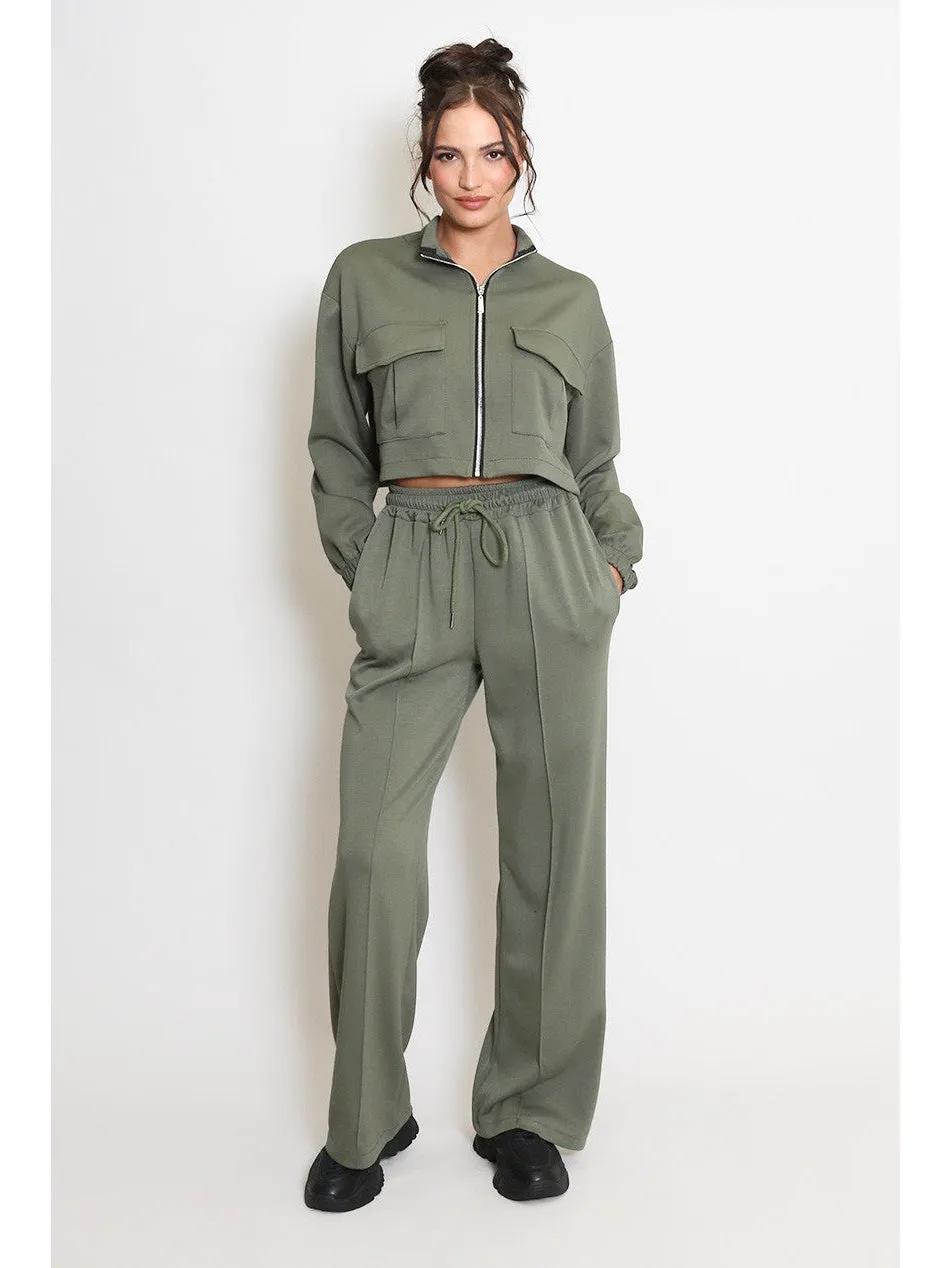 Cassie Two Piece Zipped Jacket and Wide Leg Jogger Loungewear Set