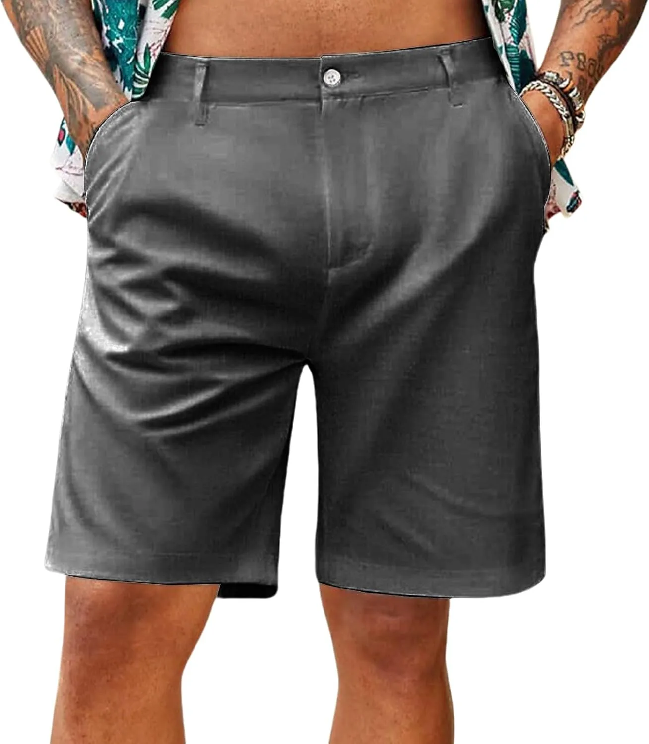 Casual Linen Shorts for Men Lightweight Solid Color Pants Classic Fit Breathable Pants Slim Fit Summer Beach Shorts