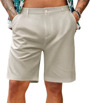 Casual Linen Shorts for Men Lightweight Solid Color Pants Classic Fit Breathable Pants Slim Fit Summer Beach Shorts