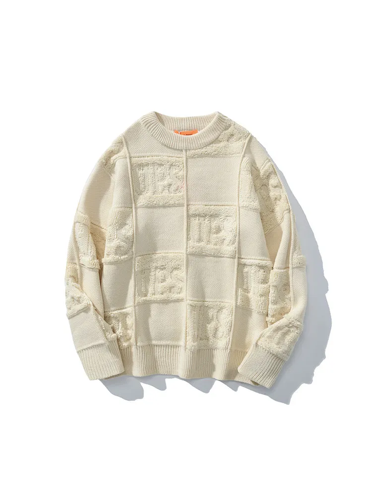 Checkered Fleece Vintage Loose Knit Sweater