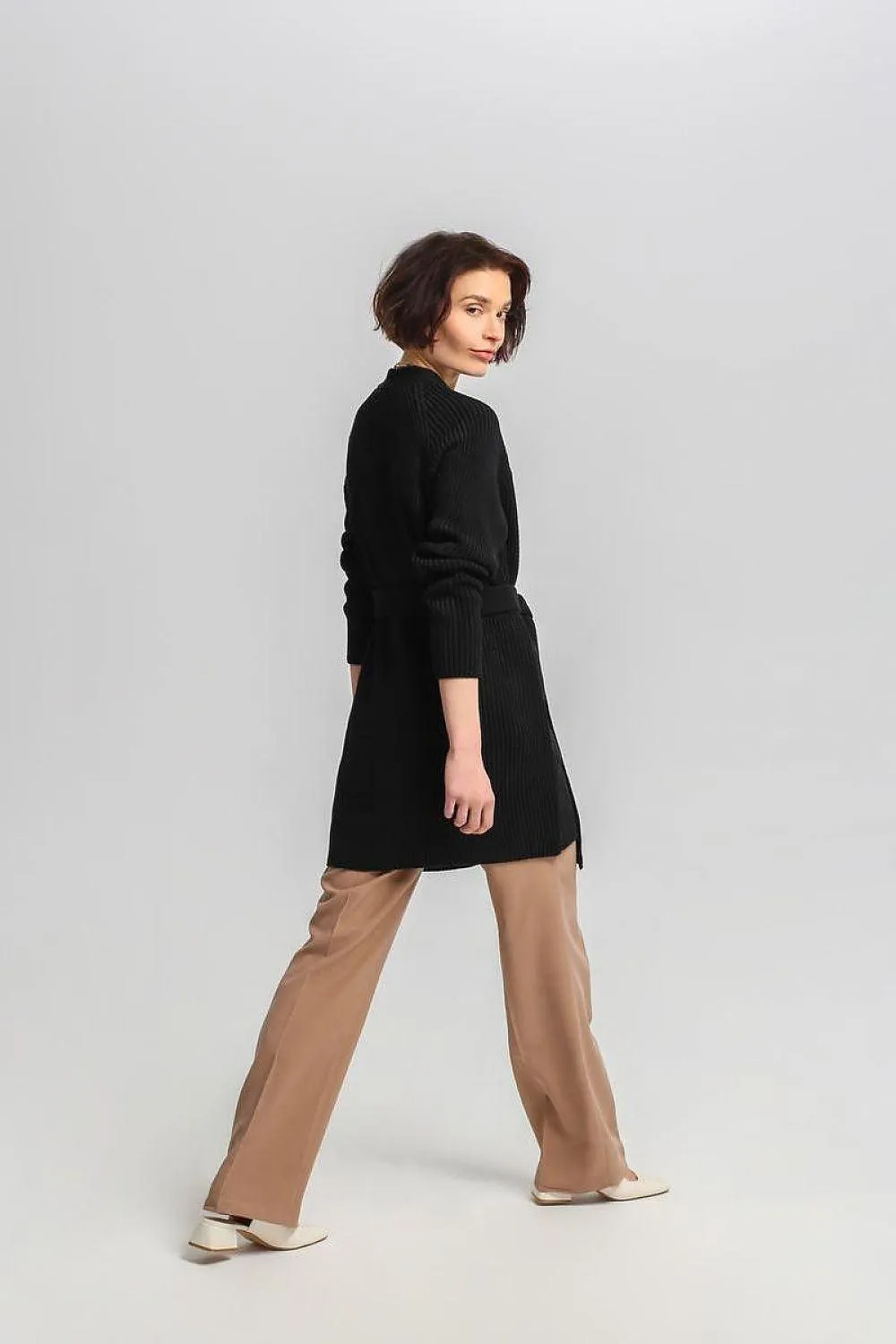 Chic Ribbed Knit Tie-Belt Cardigan