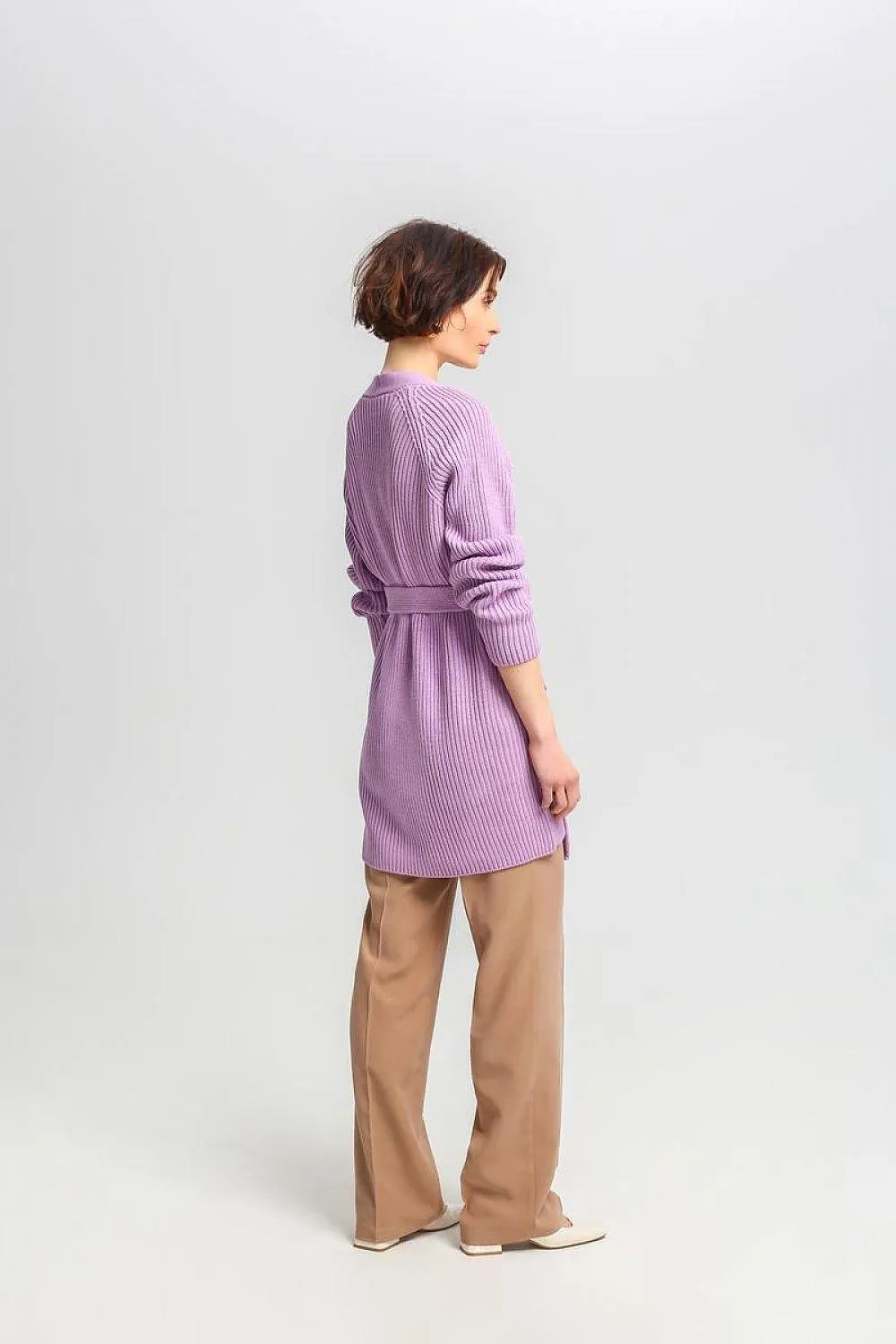 Chic Ribbed Knit Tie-Belt Cardigan