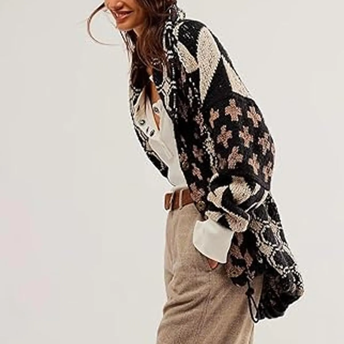 Colorful Cardigan Sweaters for Women Button Down Collar Oversized Sweater Coats Y2k Cardigans Fall Fashion Outfit