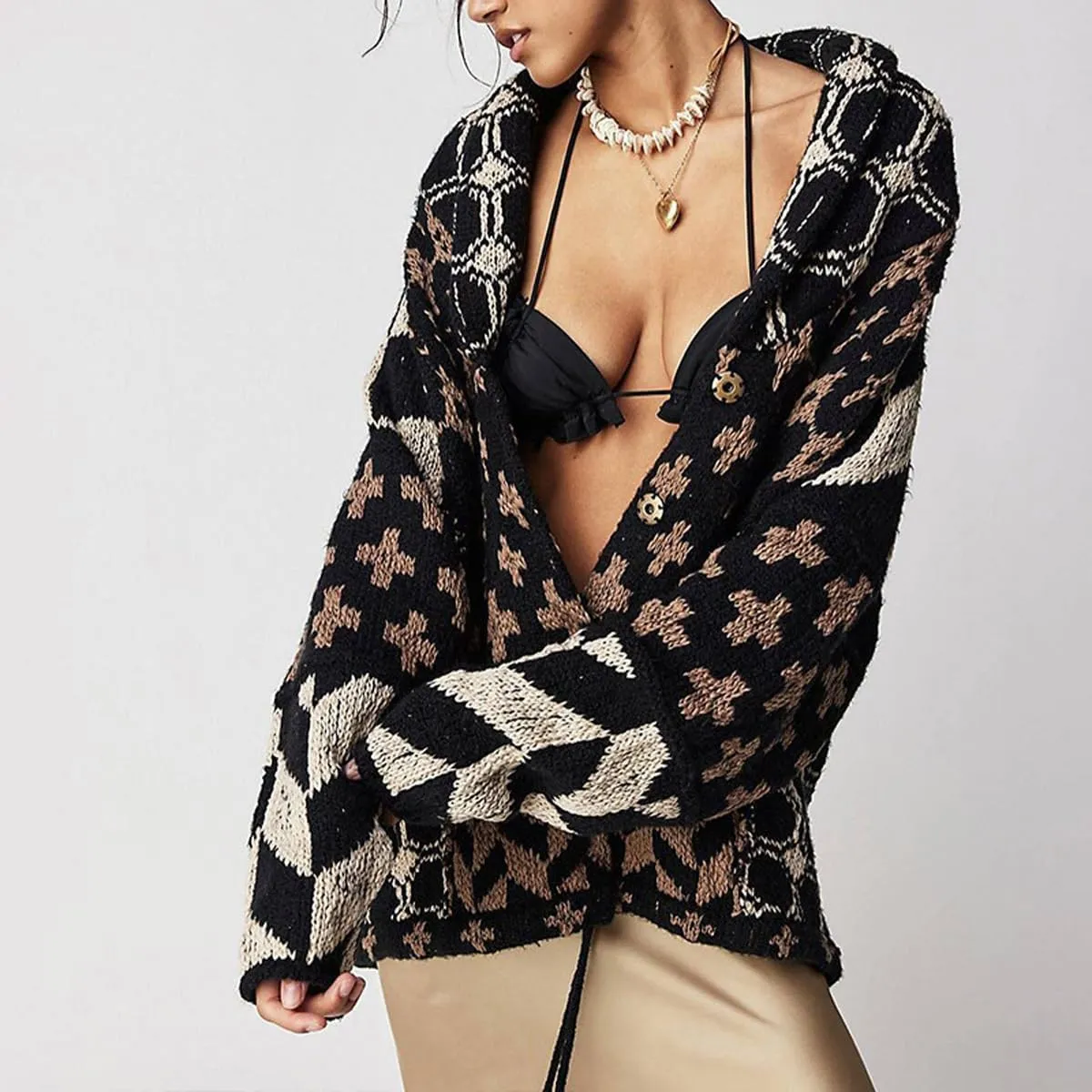 Colorful Cardigan Sweaters for Women Button Down Collar Oversized Sweater Coats Y2k Cardigans Fall Fashion Outfit