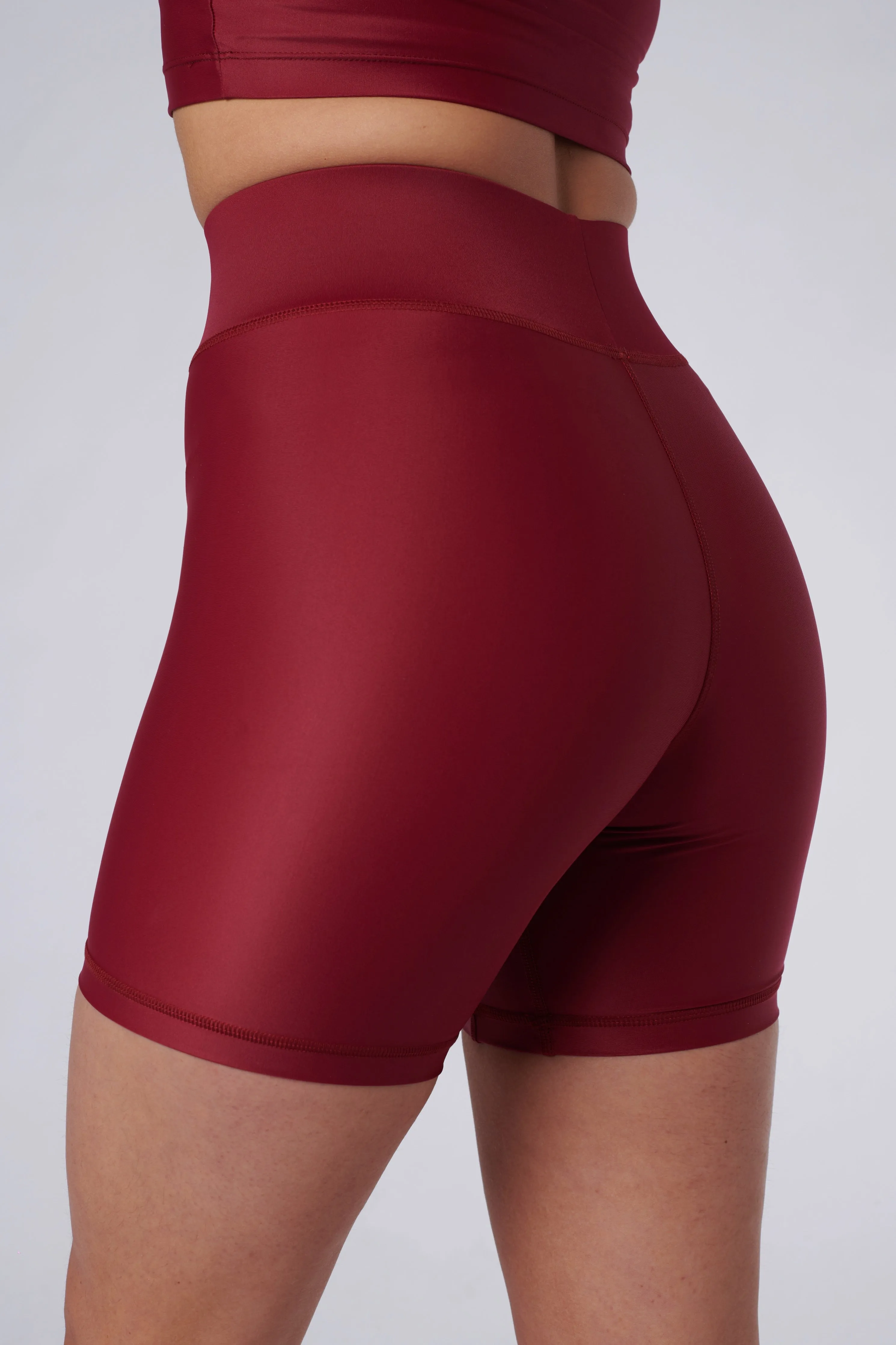 Cora High Waisted Bicycle Shorts | Recycled Nylon | Wine