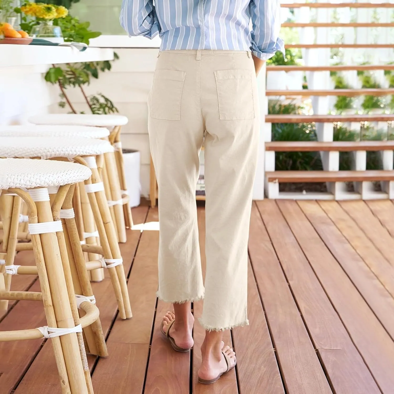 Cotton Linen Pants for Women Wide Leg Lounge Trousers High Waist Summer Business Casual Flowy Pants Women with Pocket