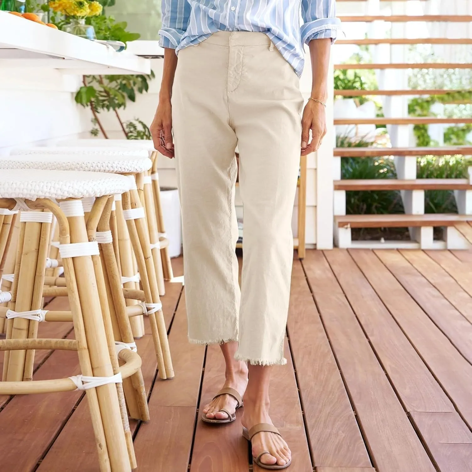 Cotton Linen Pants for Women Wide Leg Lounge Trousers High Waist Summer Business Casual Flowy Pants Women with Pocket