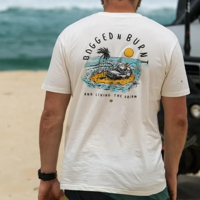 Crew Tee Graphic Print Bogged N Burnt Mens White Sandy Sand