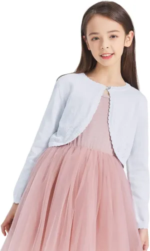 CUNYI Girls Sparkle Bolero Cardigans Long Sleeve Cropped Cardigan Shrug for Dresses Lightweight Knit Sweater Elegant