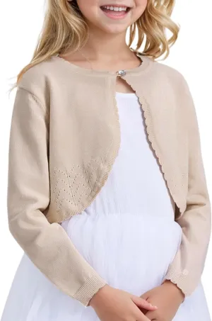 CUNYI Girls Sparkle Bolero Cardigans Long Sleeve Cropped Cardigan Shrug for Dresses Lightweight Knit Sweater Elegant