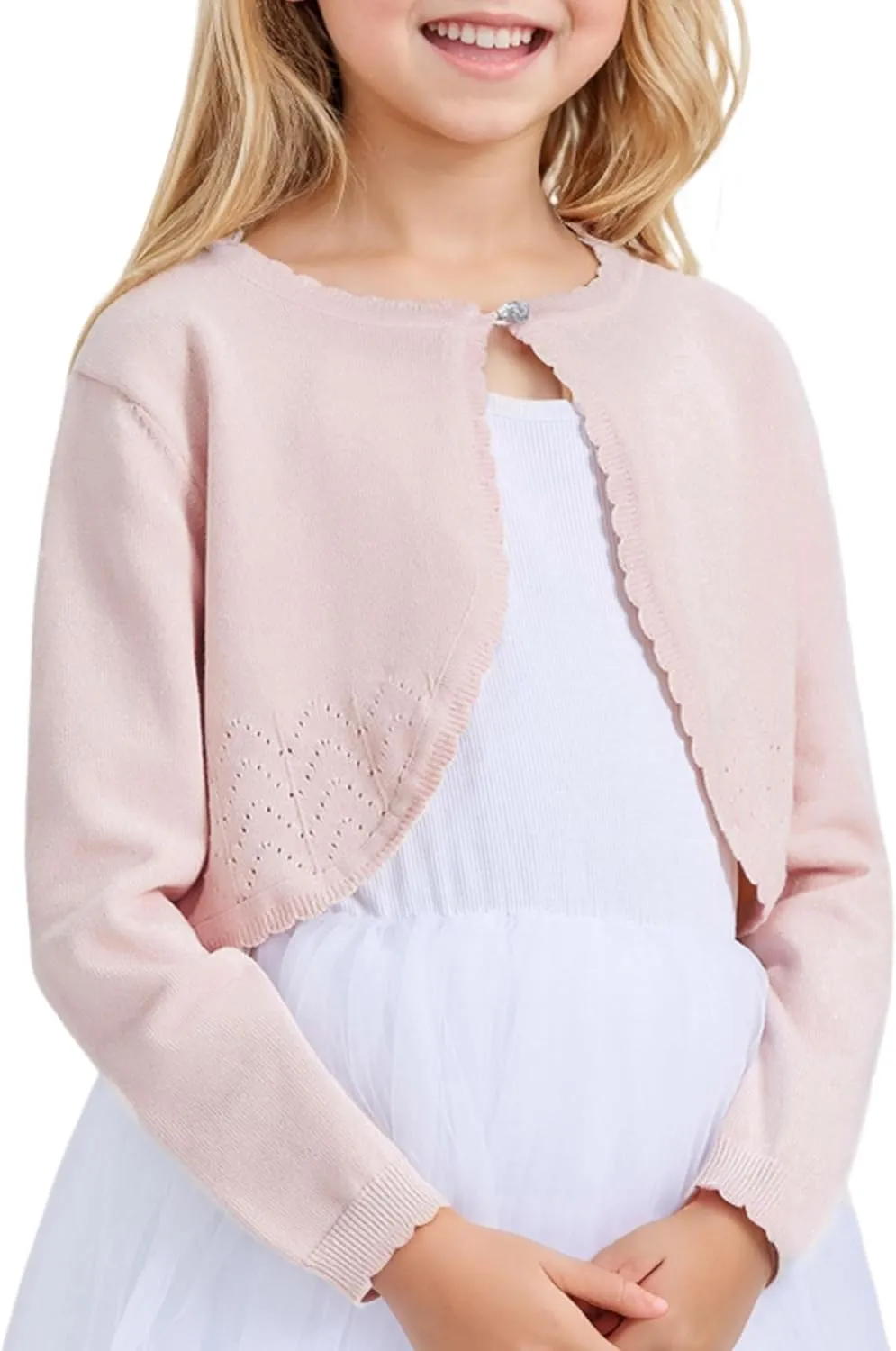 CUNYI Girls Sparkle Bolero Cardigans Long Sleeve Cropped Cardigan Shrug for Dresses Lightweight Knit Sweater Elegant