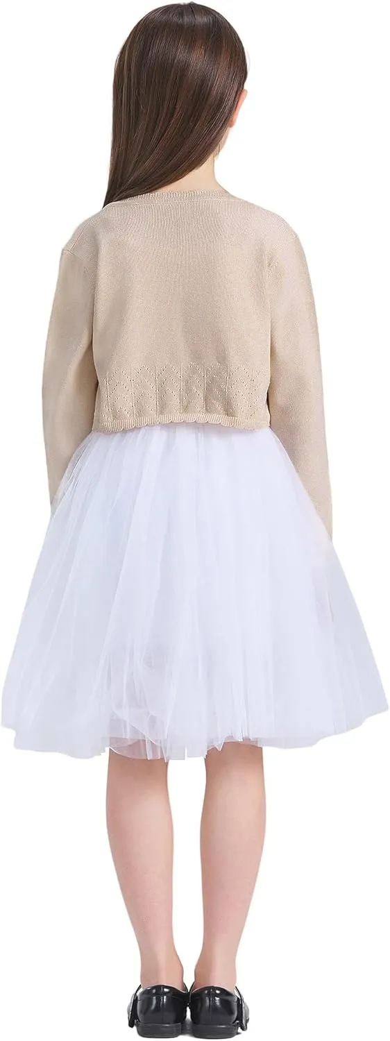 CUNYI Girls Sparkle Bolero Cardigans Long Sleeve Cropped Cardigan Shrug for Dresses Lightweight Knit Sweater Elegant