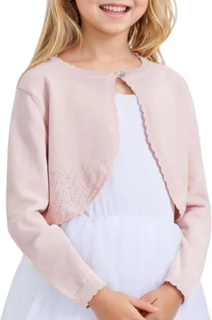 CUNYI Girls Sparkle Bolero Cardigans Long Sleeve Cropped Cardigan Shrug for Dresses Lightweight Knit Sweater Elegant